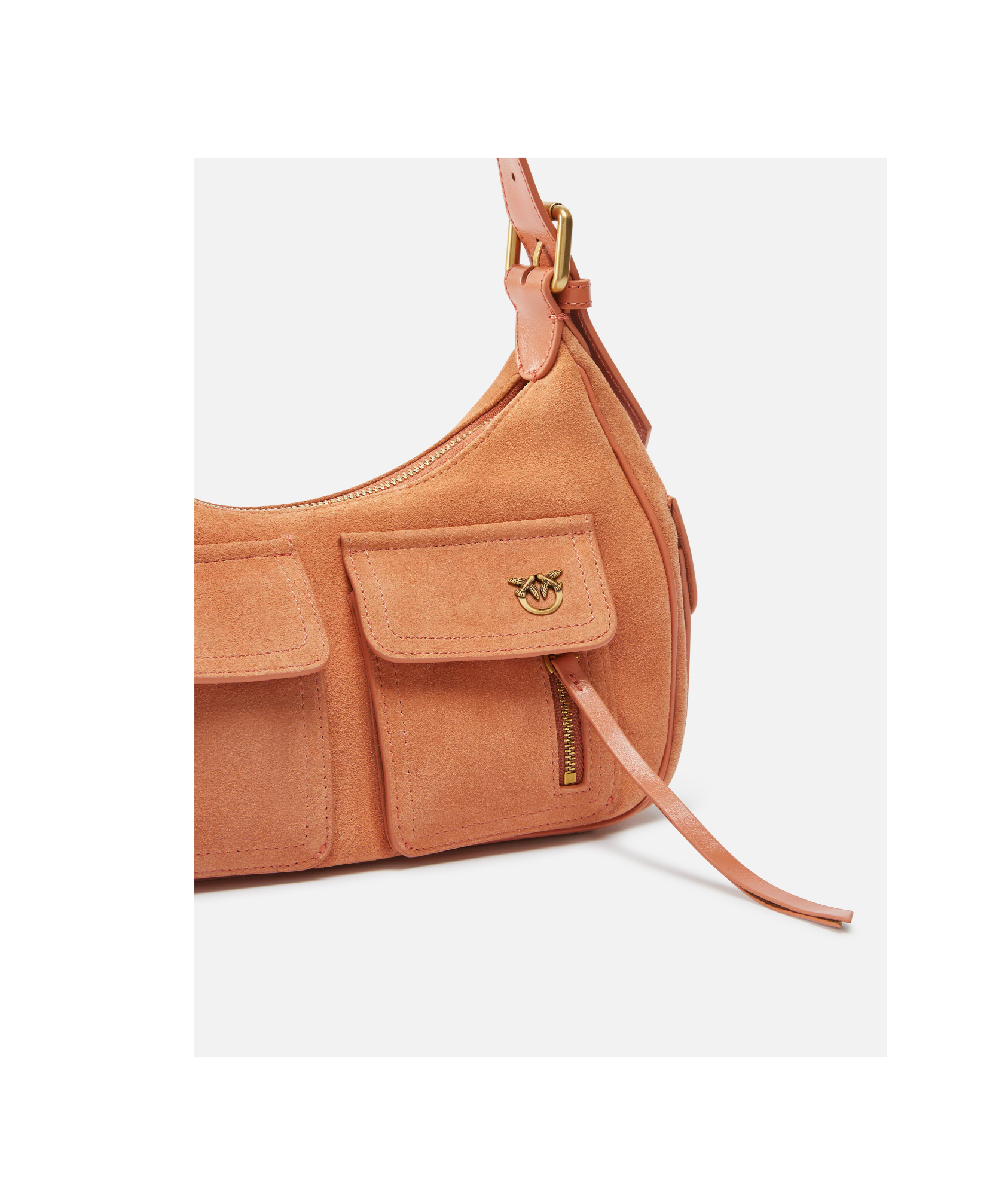Pinko Suede Cargo Shoulder Bag With Pockets In Multi