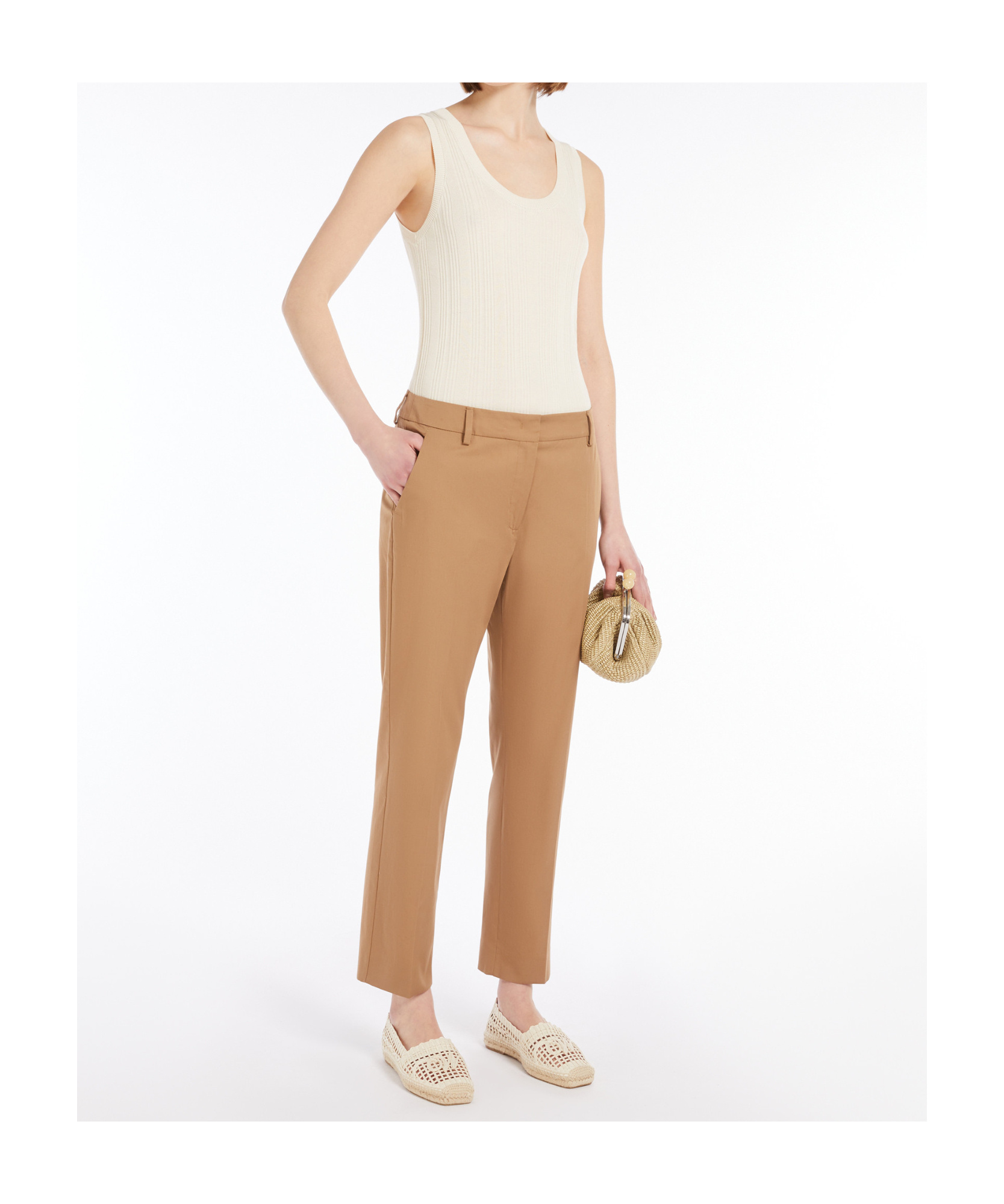 Weekend Max Mara Stretch Gabardine Trousers In Earth Color