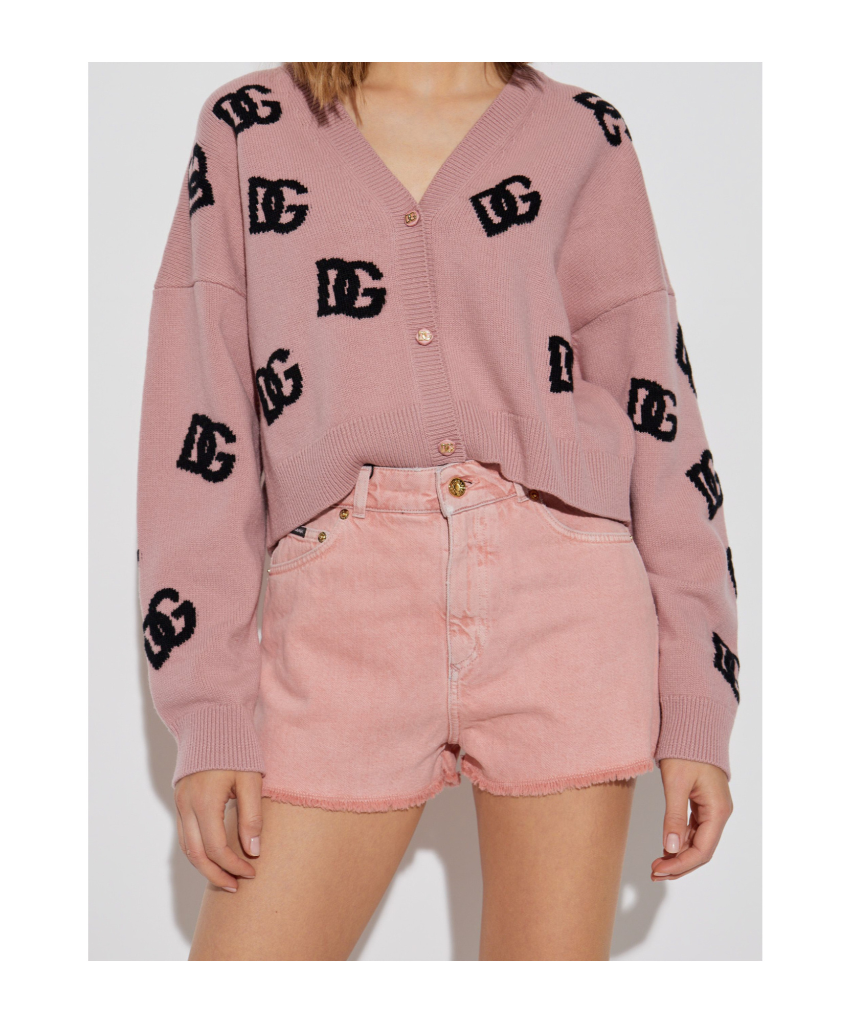 Dolce & Gabbana Wool Monogram Cropped Cardigan In Pink