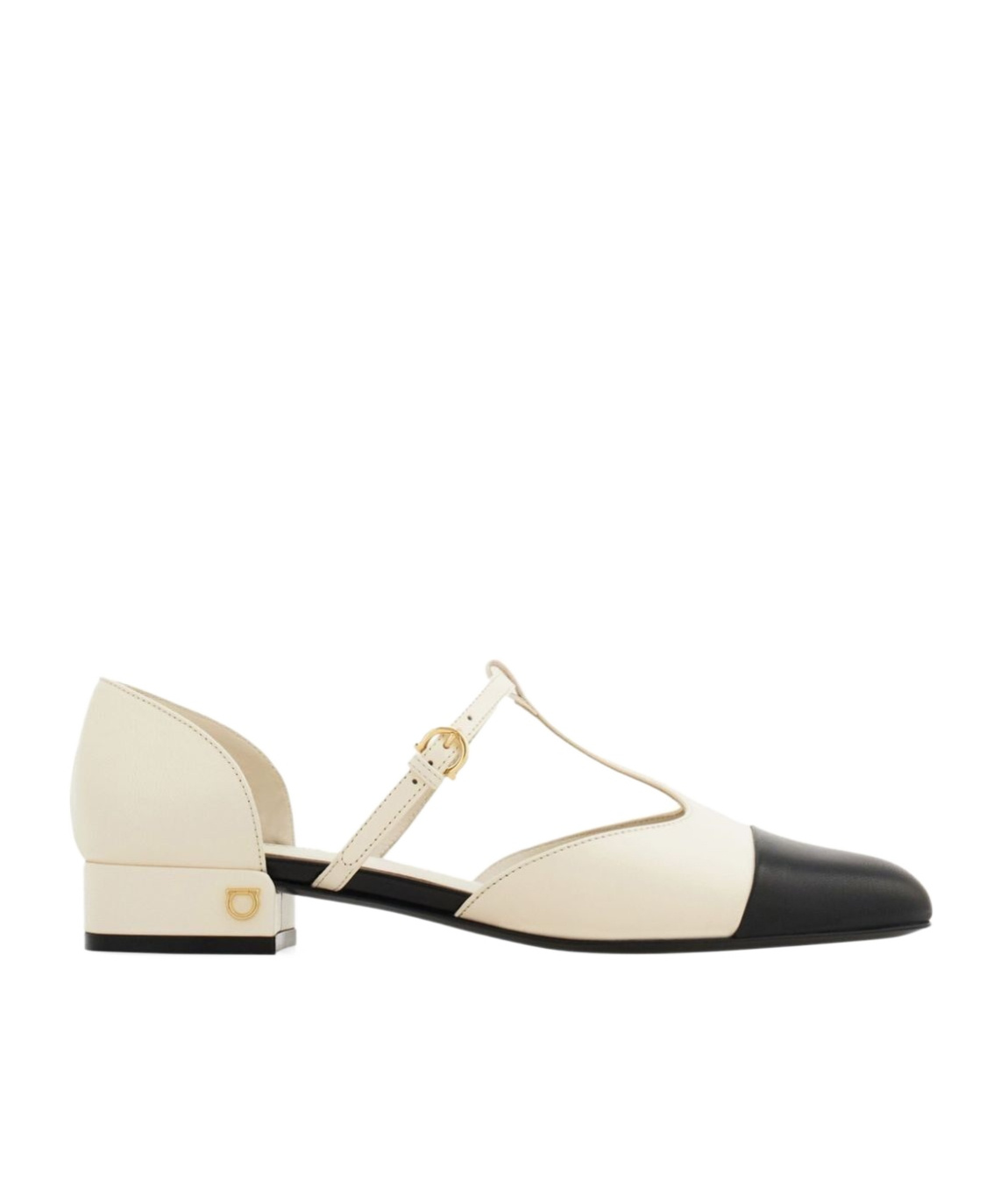 Ferragamo Linette Bicolor T-strap Ballerina Flats In Nude