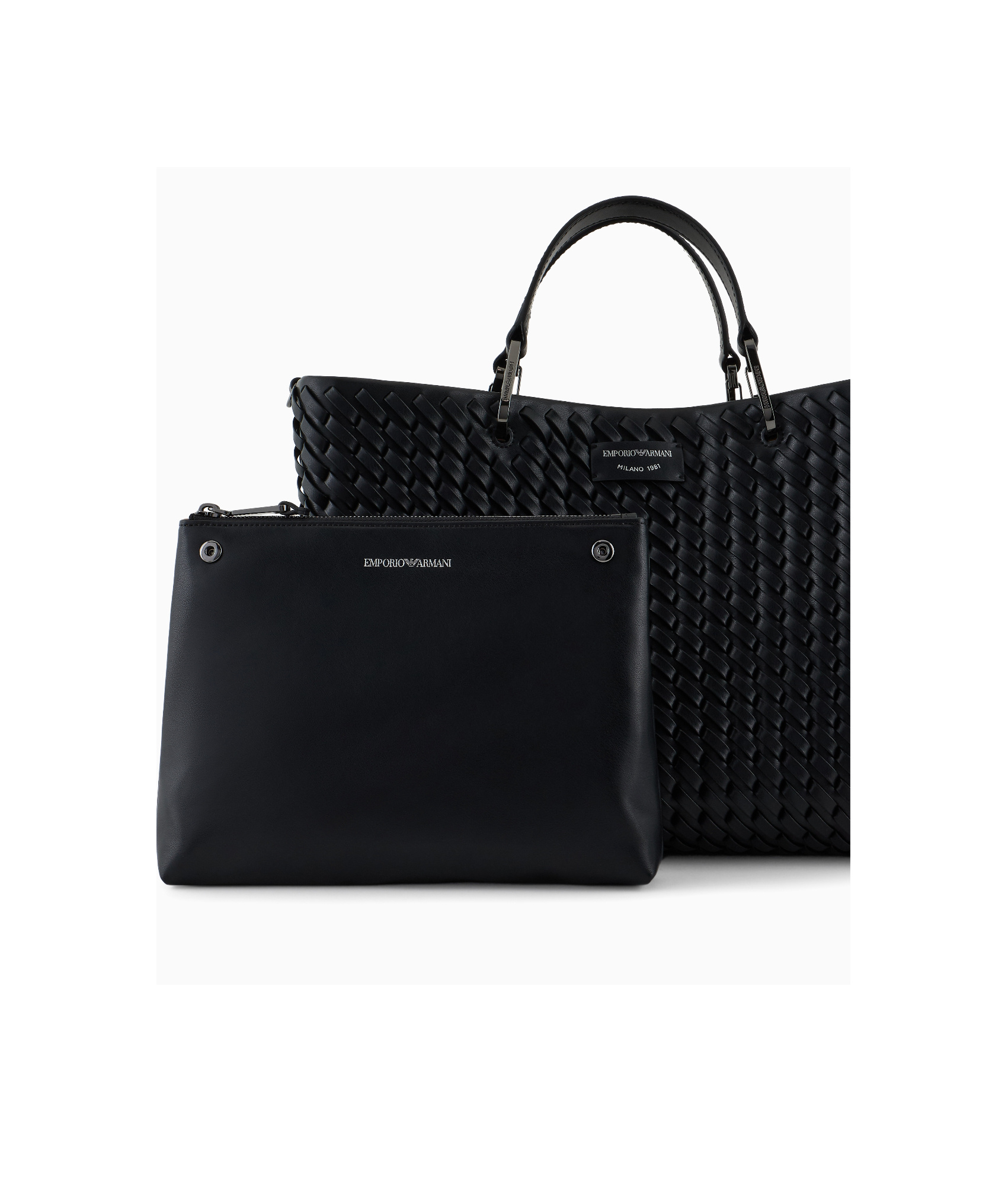 Shop Emporio Armani Interwoven Tote Bag In Black