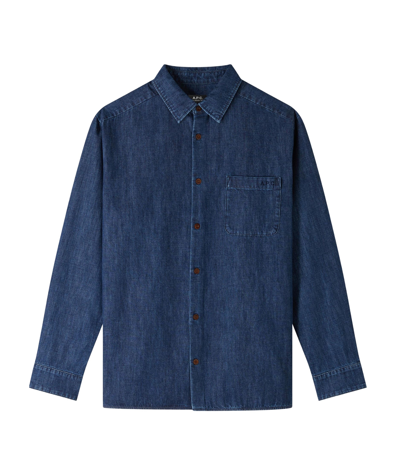 Apc A.p.c. Vittorio Brodée Poitrine Denim Overshirt In Blue