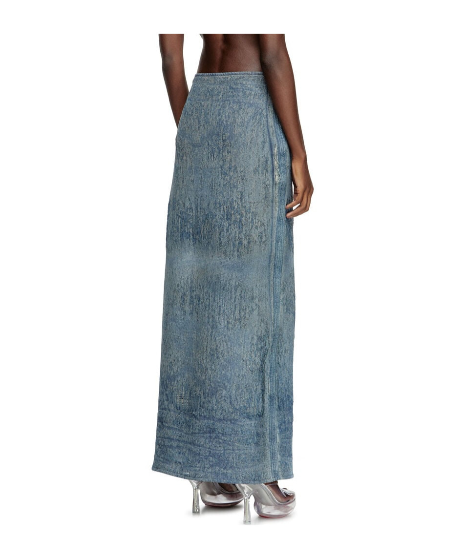 Diesel Megan Distressed High-waisted Long Skirt In Gray