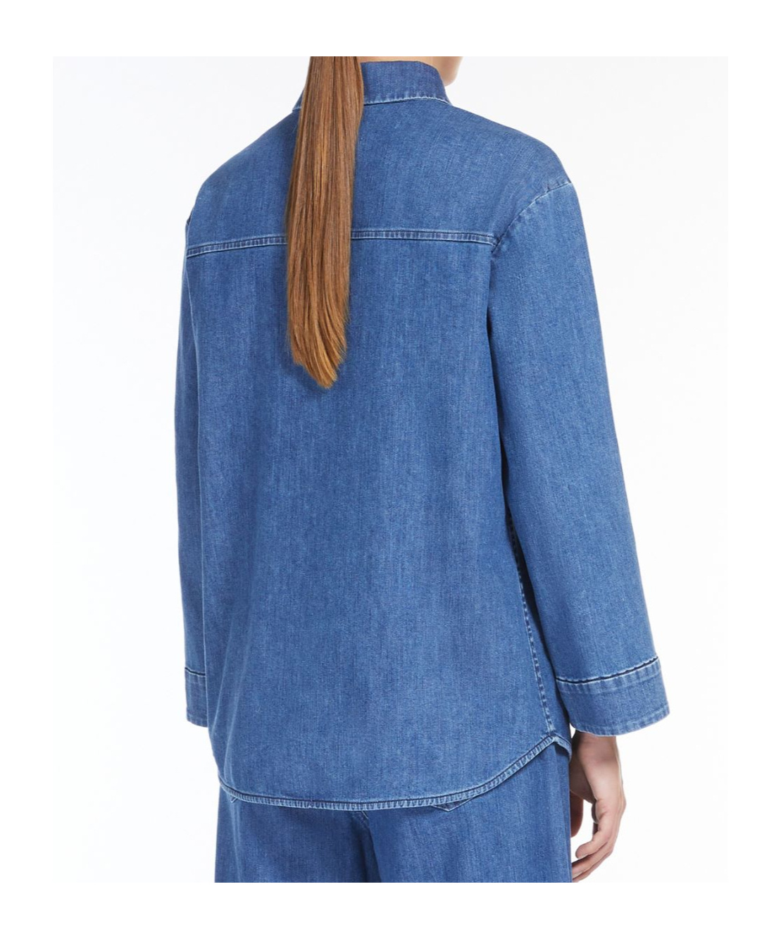 Max Mara Long-sleeved Stretch Denim Shirt In Blue