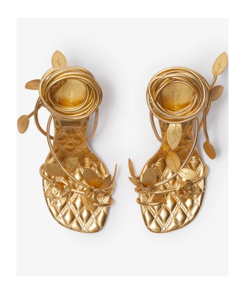 Burberry Ivy Flora Metallic Leather Sandals In Yellow