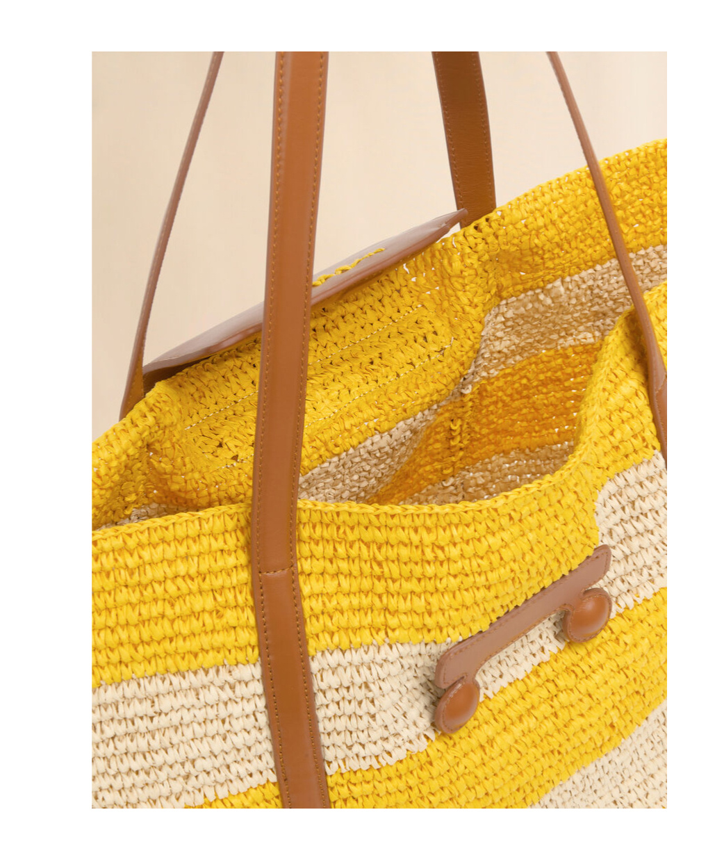 Shop Marni Medium Yellow Stripe Raffia-effect Trunkaroo Beach Bag In Natural/dark Lemon