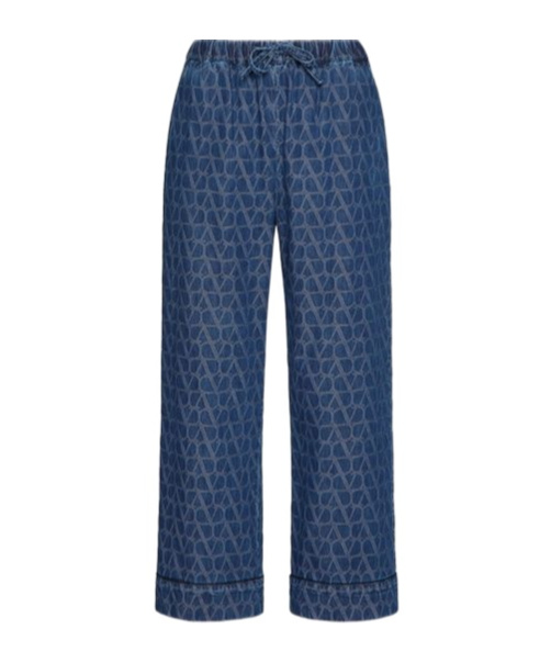 Valentino Jacquard Logo Cropped Trousers In Blue