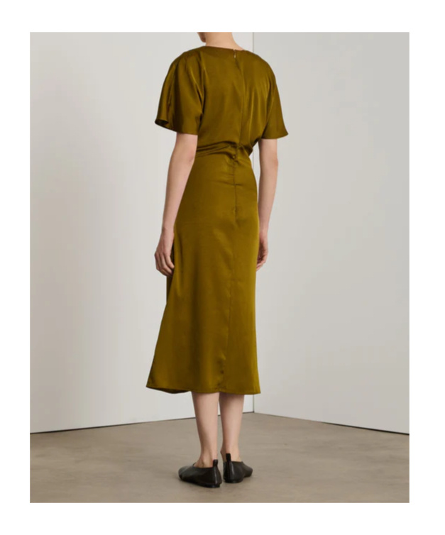 Soeur Ella Draped Satin Midi Dress In Brown