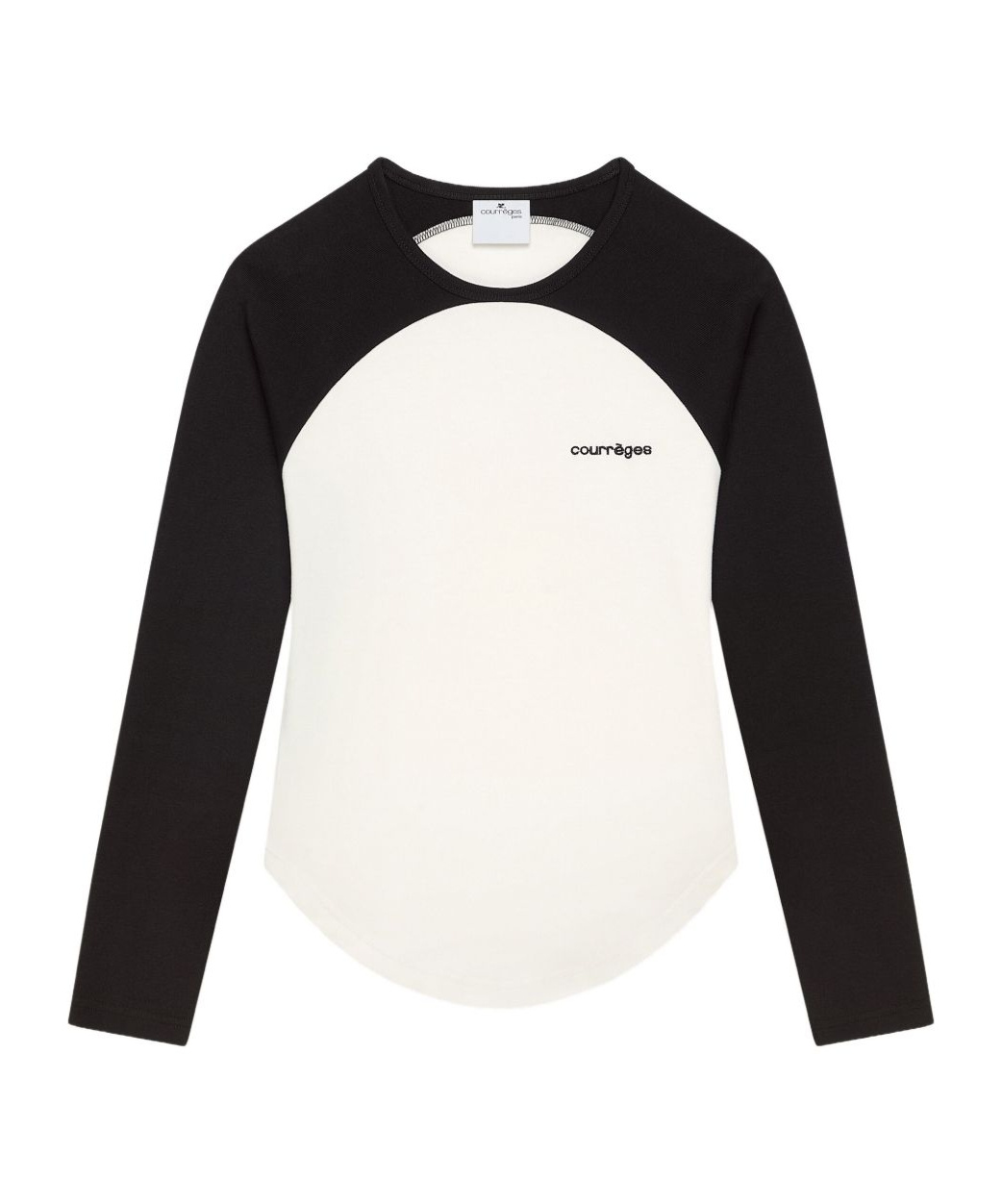 Courrèges Long-sleeved Contrast T-shirt With Rounded Hem And Logo Print In Black