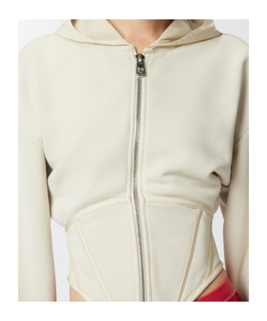 Pinko Bustier Sweatshirt With Hood And Zip In White