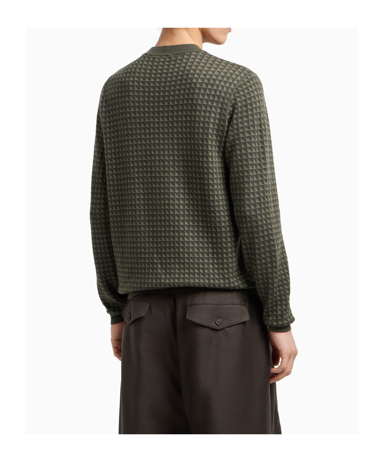 Emporio Armani Mens Squares 06k0 Embossed-pattern Crew-neck Regular-fit Wool Jumper Xxxl In Green