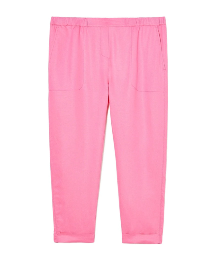 Marina Rinaldi Tencel And Linen Joggers In Pink