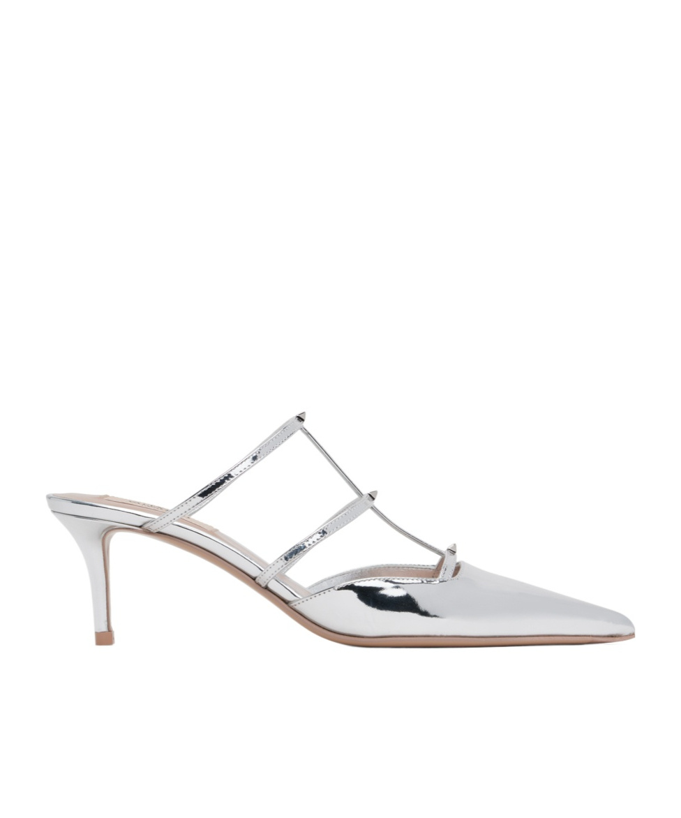 Valentino Silver Rockstud Wispy Calfskin 60mm Mules In White