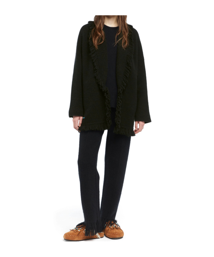 Alanui Luxe Fringed Long Shawl Collar Knitwear In Black
