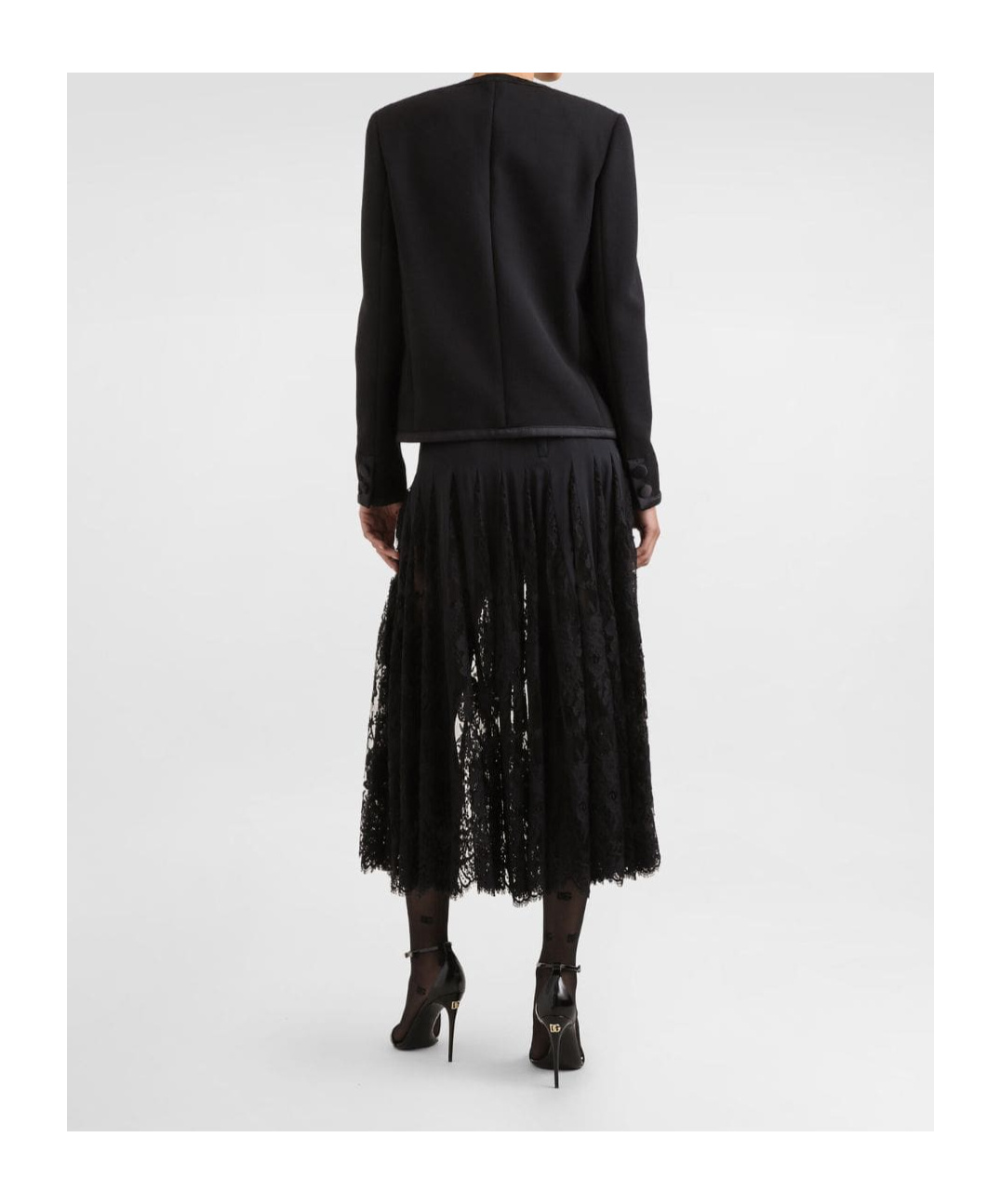 Dolce & Gabbana Dolce  Gabbana Lace Midi Charmeuse Skirt In Black