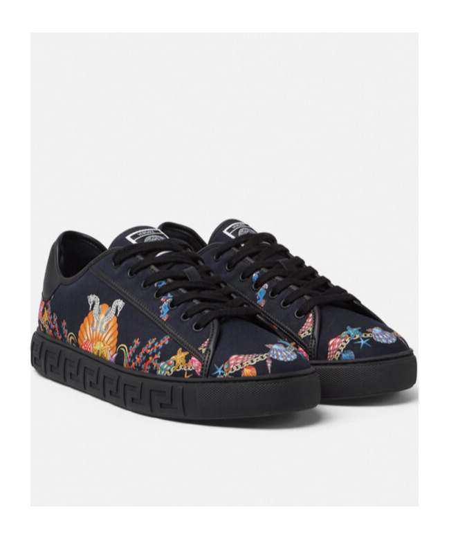 Versace Coral Theatre Greca Low-top Sneakers In Black