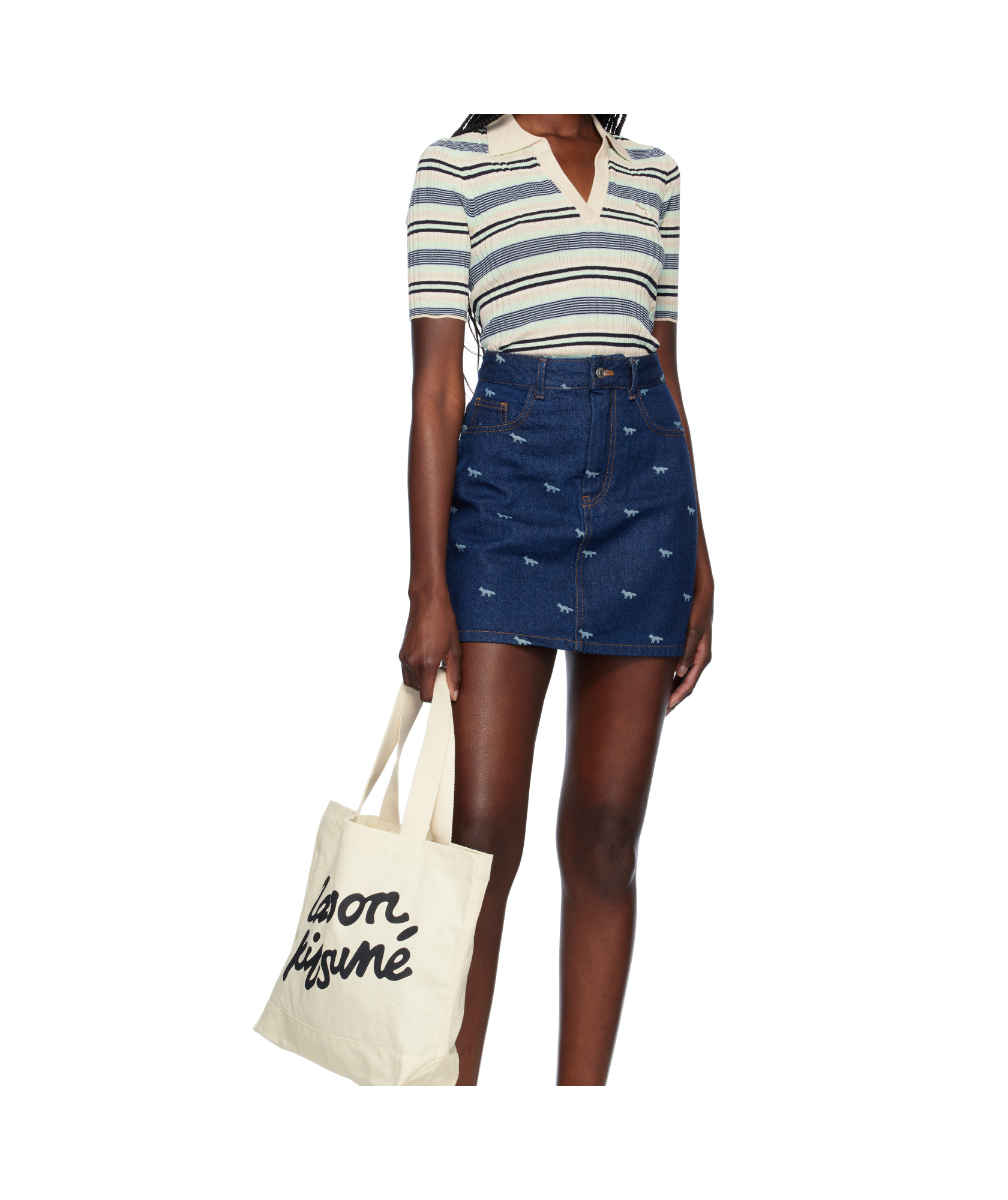 Shop Maison Kitsuné Printed Skirt In Blue