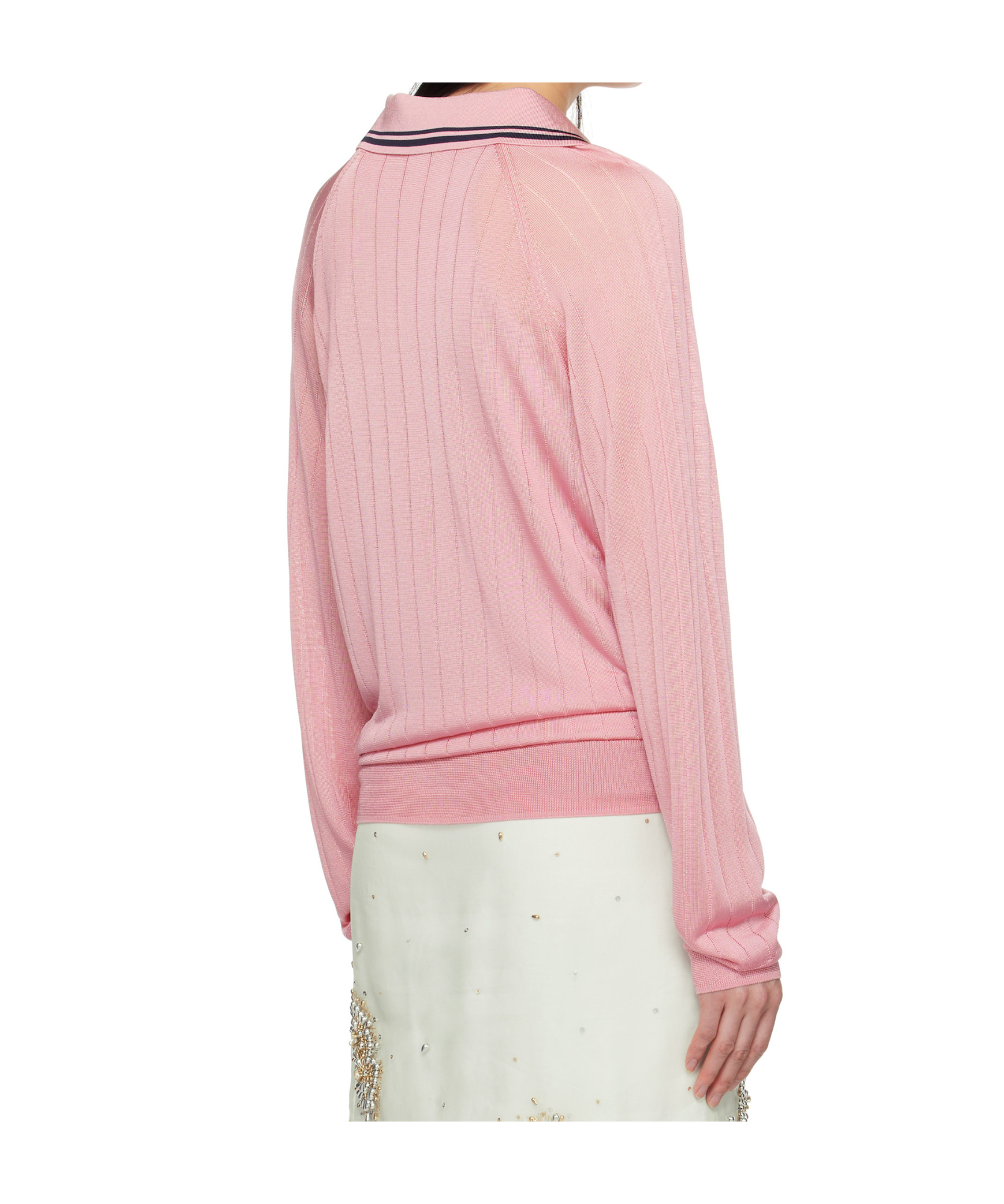Wales Bonner Lapel Long Sleeve Polo Shirt In Pink