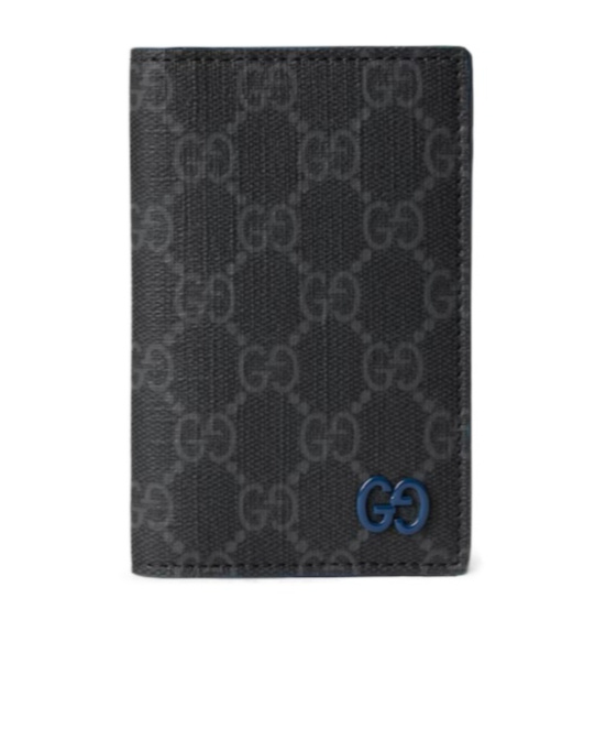 Gucci Black Card Holder With All-over Gg Motif And Logo On The Front In Fabric Man In Black