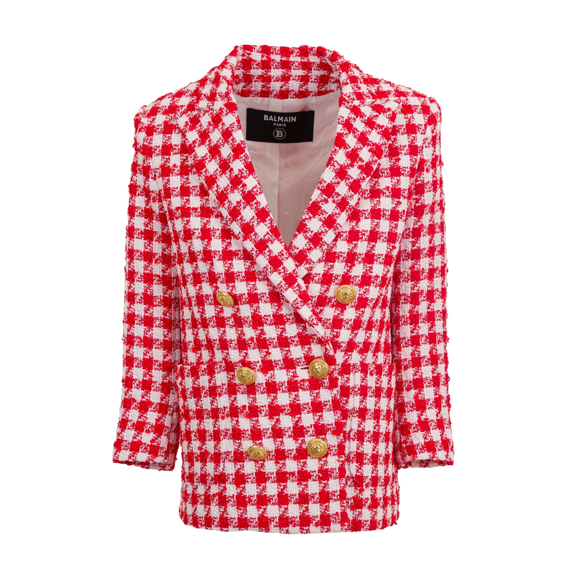 Shop Balmain Gingham-check Blazer In Pink