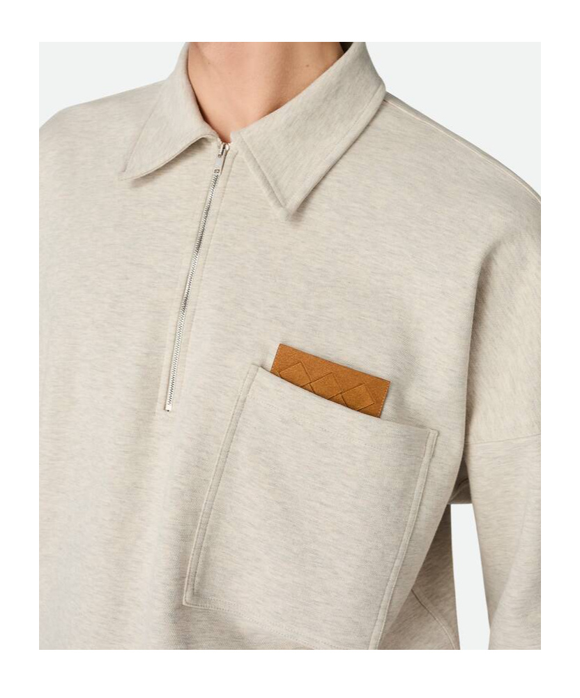 Bottega Veneta Double Cotton Melange Polo With Zip Closure