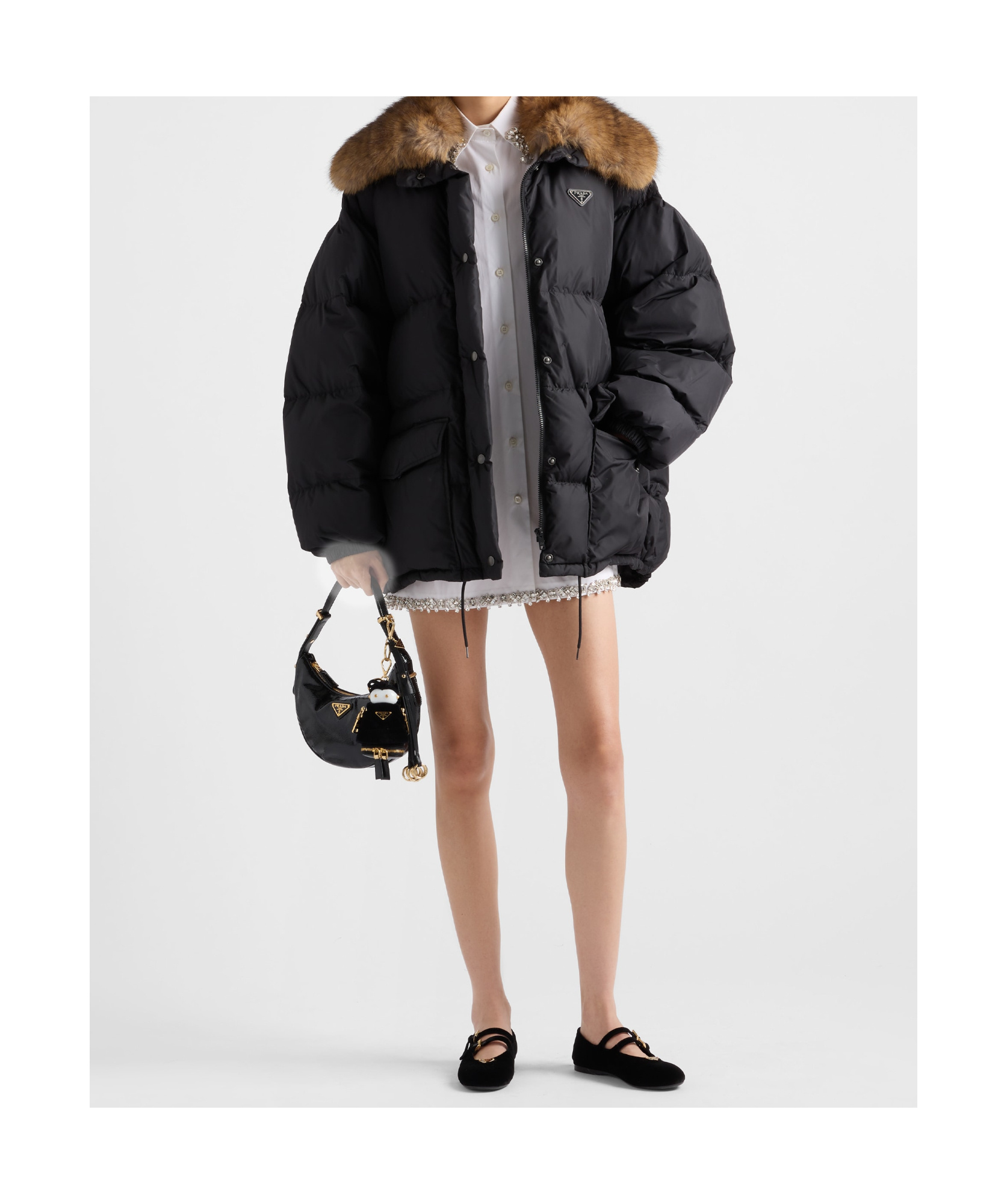 Prada Enamel Triangle-logo Padded Jacket In Black