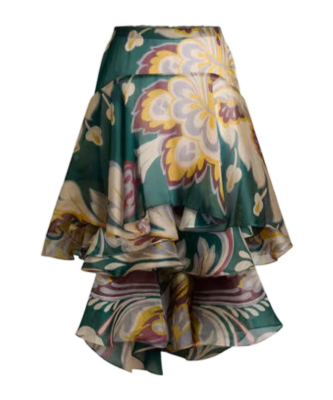 Etro Asymmetric Silk Midi Skirt With Floral Motif In Blue