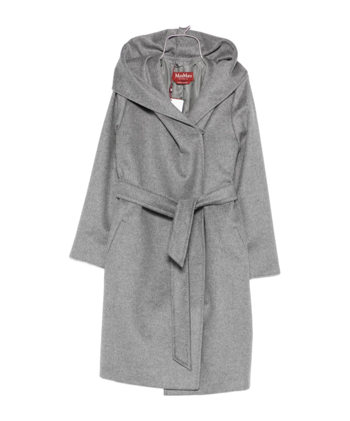 Max Mara Hooded Belted Coat In Gray