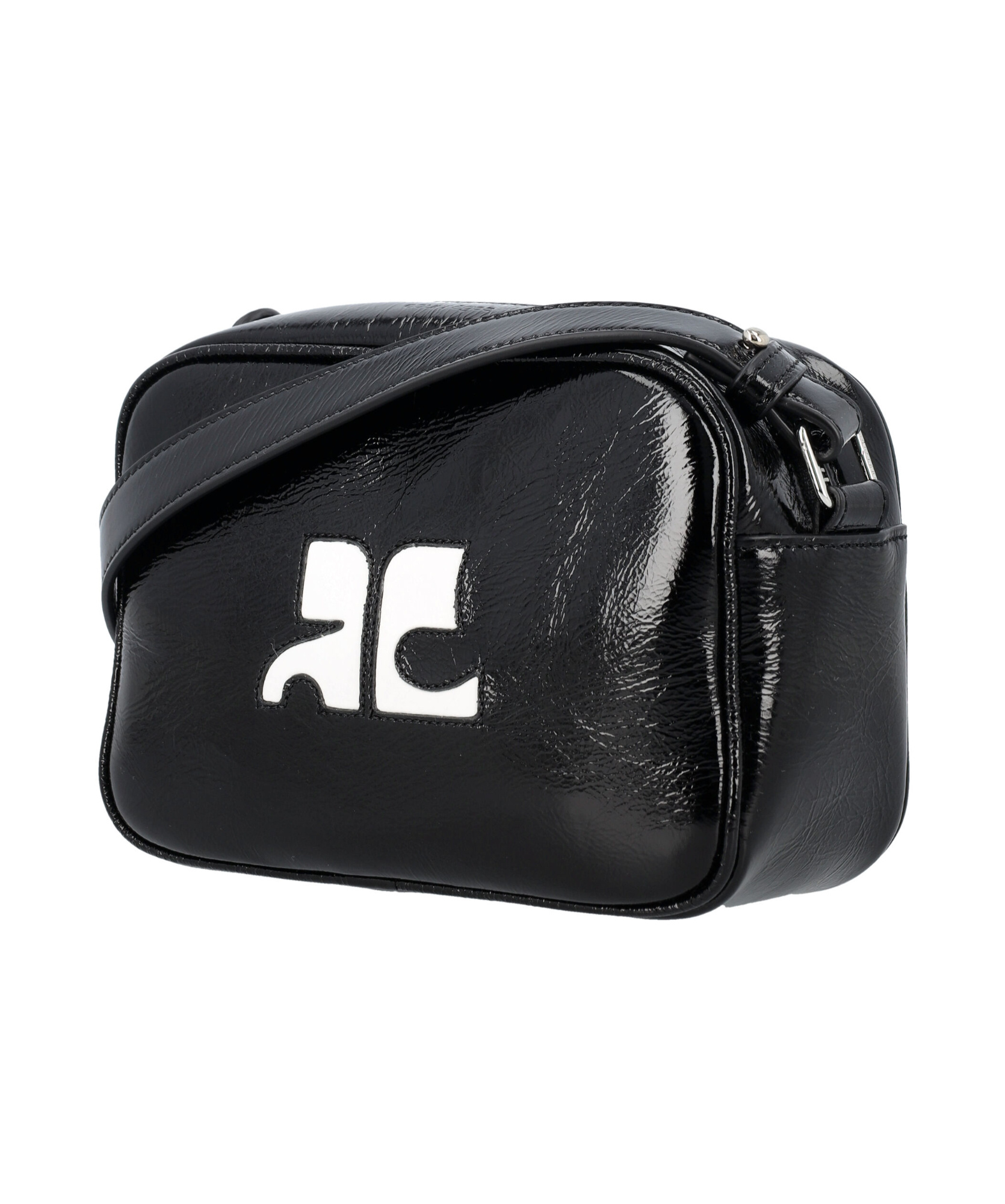 Courrèges Reedition Naplack Logo Patch Mini Shoulder Bag In Black
