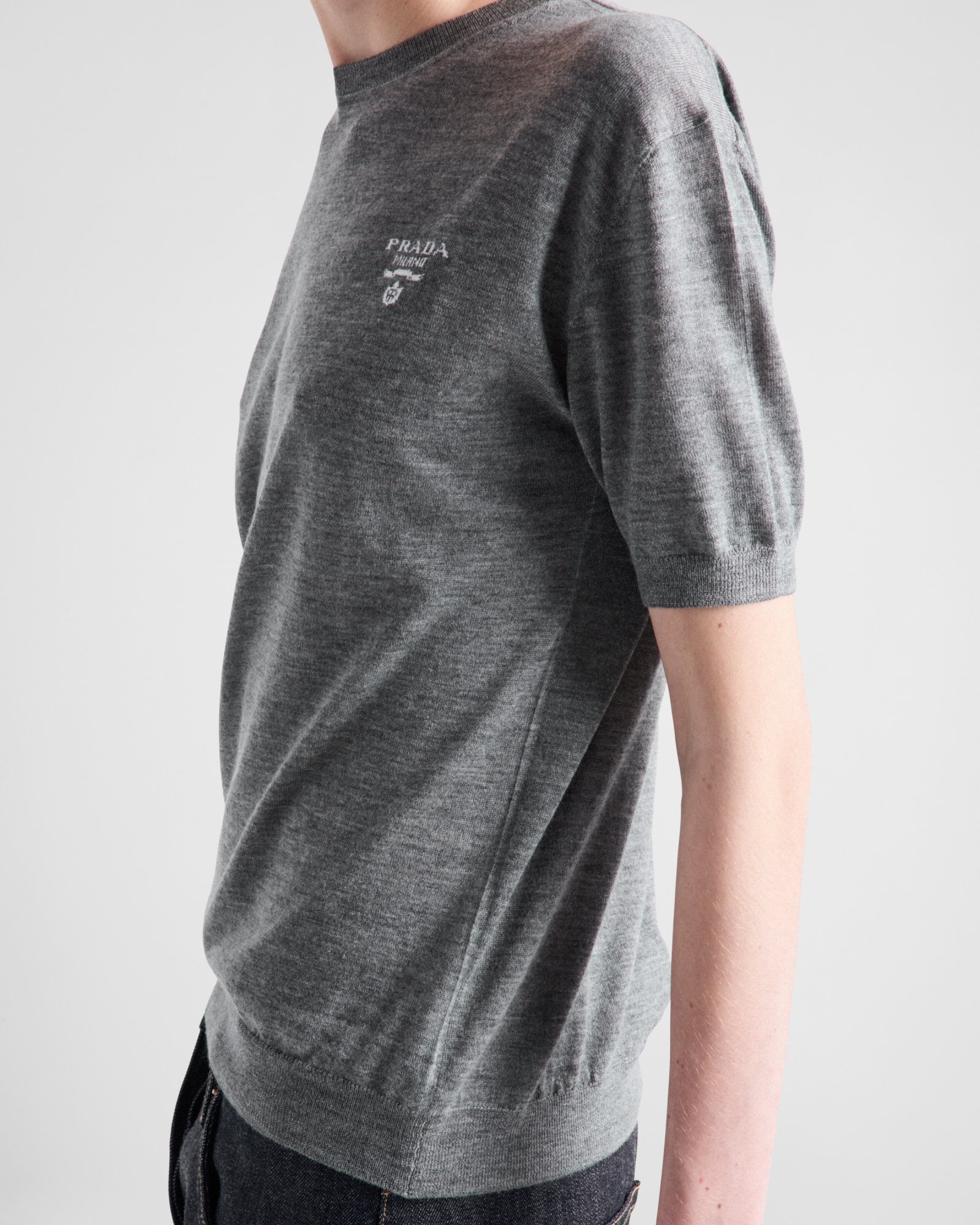 Prada Cashmere Crew-neck Sweater In Limestone Ash