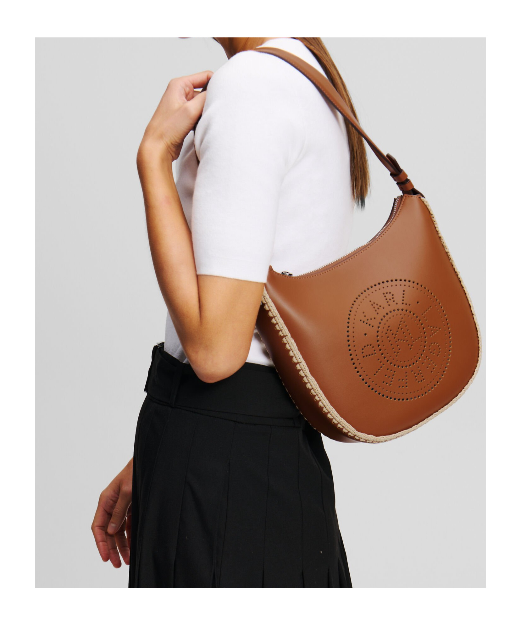 Karl Lagerfeld Zipper Shoulder Bag In Brown