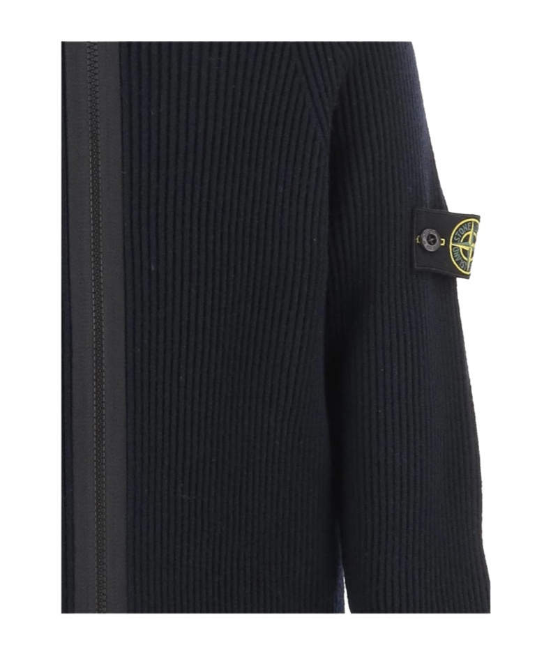 Stone Island Stand-up Collar Cardigan Sweater In Black