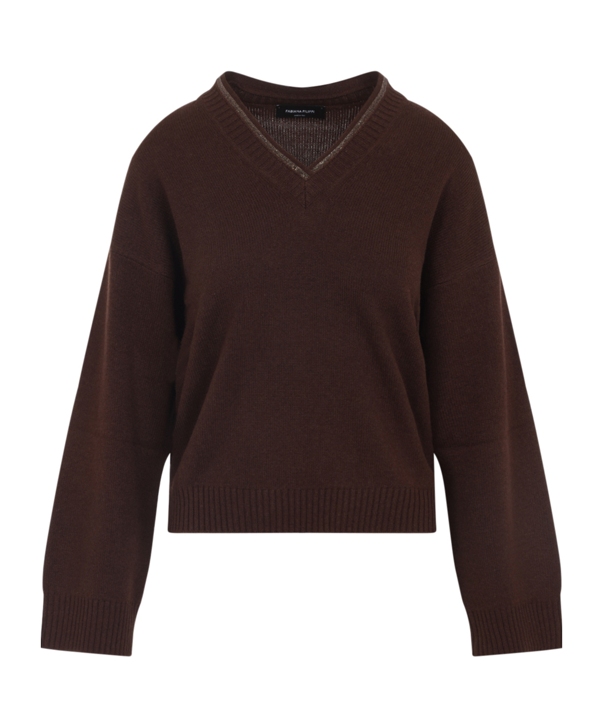Fabiana Filippi Wool Silk Cashmere Blend V Neck Sweater In Brown