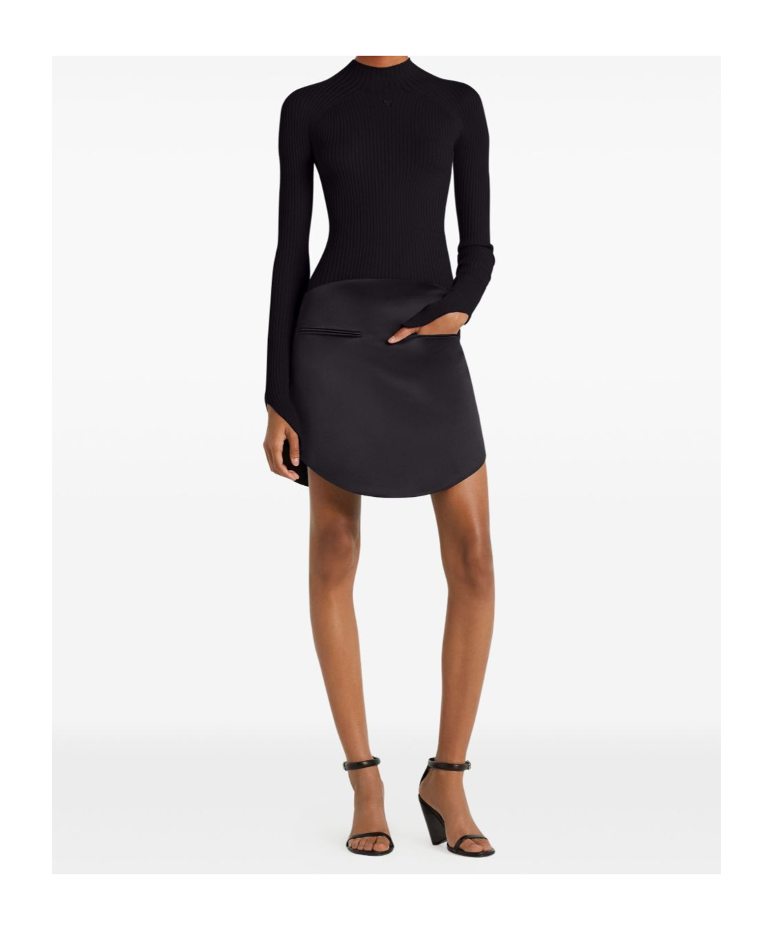 Courrèges Circle Rib Knit Mockneck Sweater With Embroidered Logo In Black