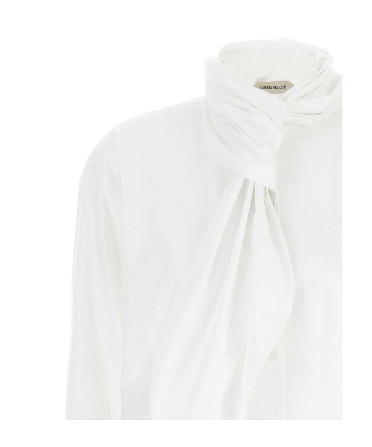 Alberta Ferretti Long Sleeve Collarless Shirt With Scarf Detail In White