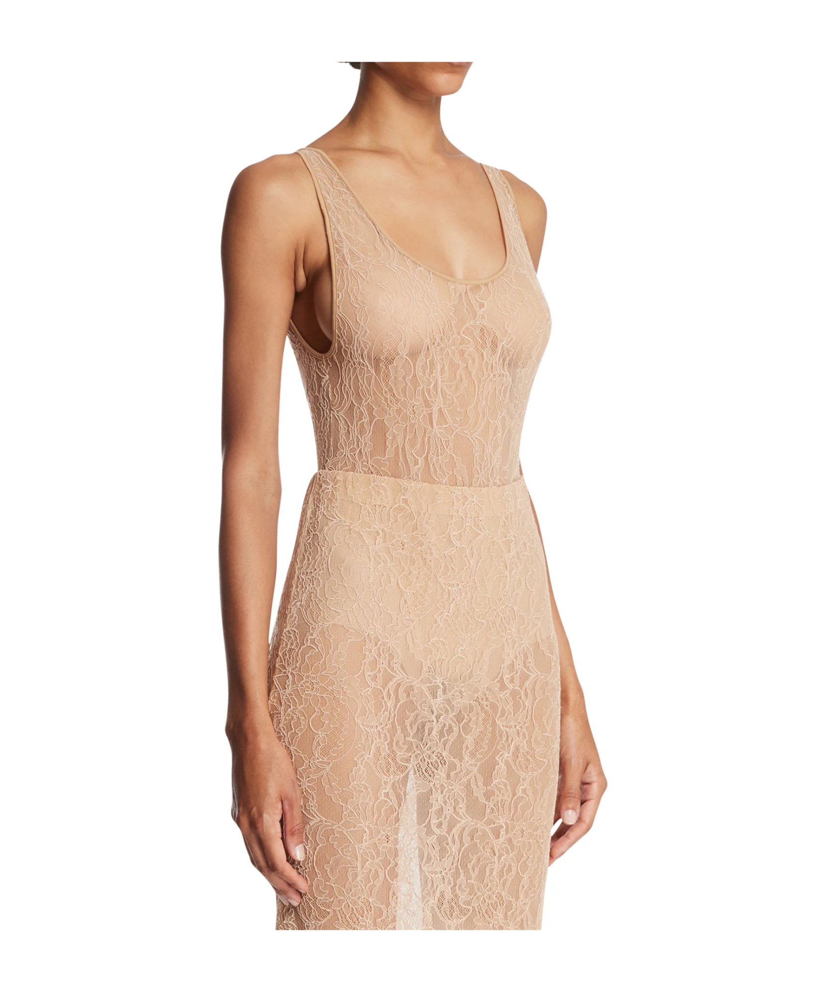 Wardrobe.nyc Lace Vest Bodysuit In Brown