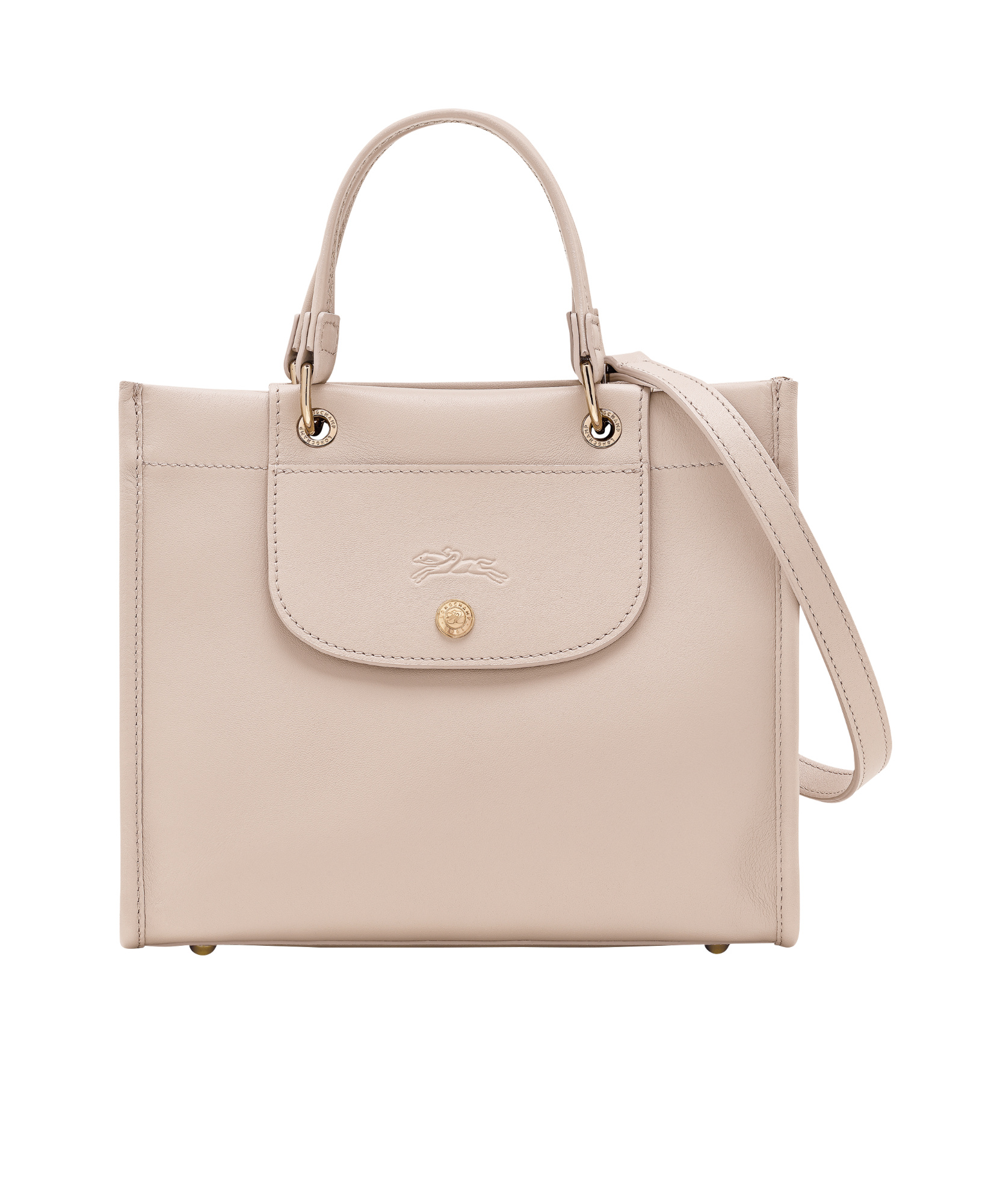 Longchamp Grey Handbag With Embossed Logo On The Front And Adjustable And Removable Shoulder Strap In Leather In Nude