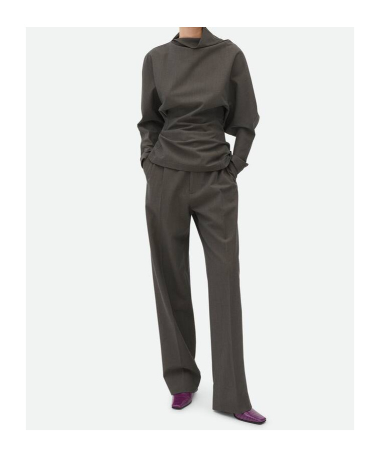 Bottega Veneta Long-sleeved Wool Top In Black