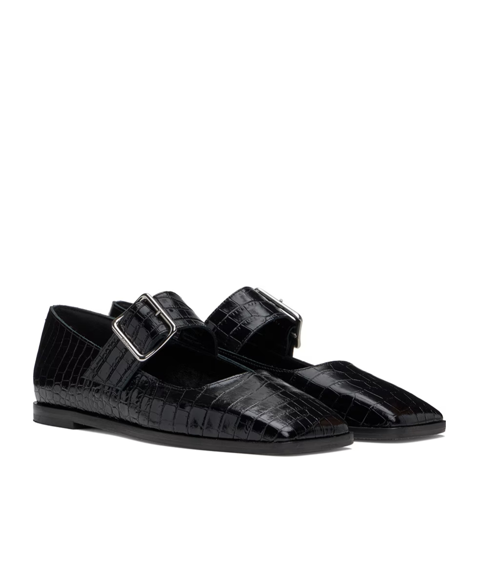 Aeyde Sunny Alligator Flats In Black