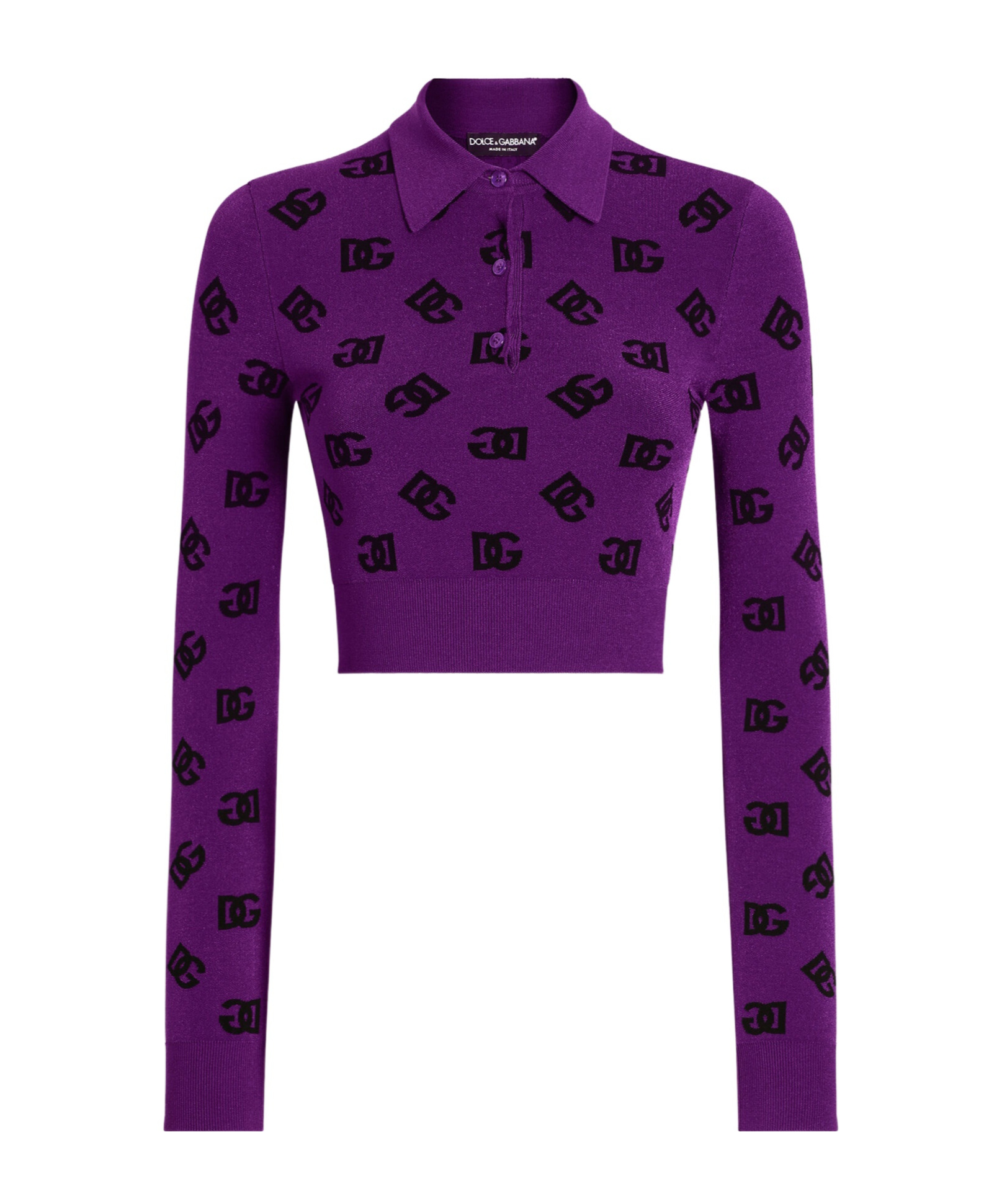 Dolce & Gabbana Long-sleeved Polo Shirt In Jacquard Viscose In Purple