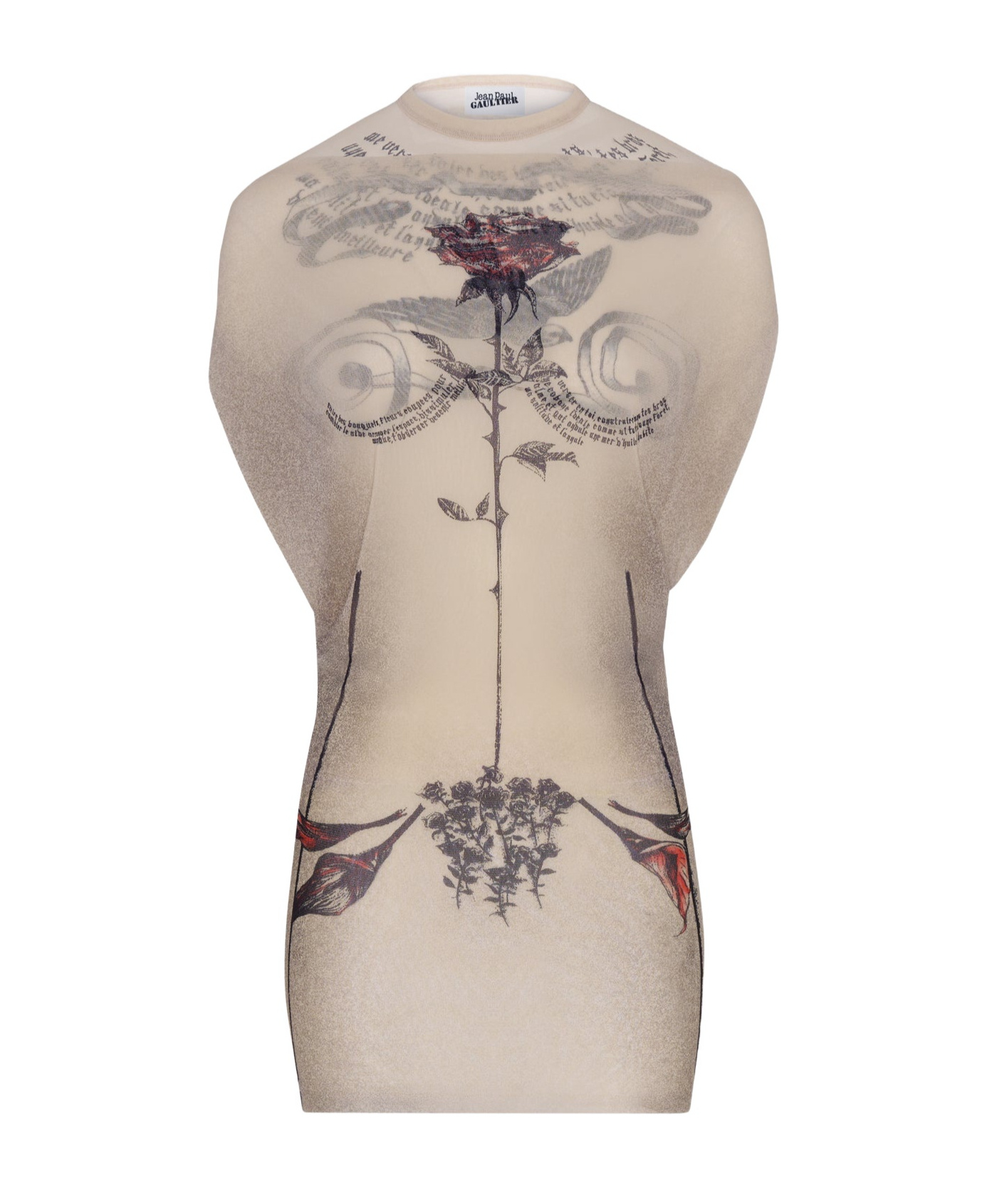 Shop Jean Paul Gaultier The Short Tattoo Rose And Bird Dress In Nude
