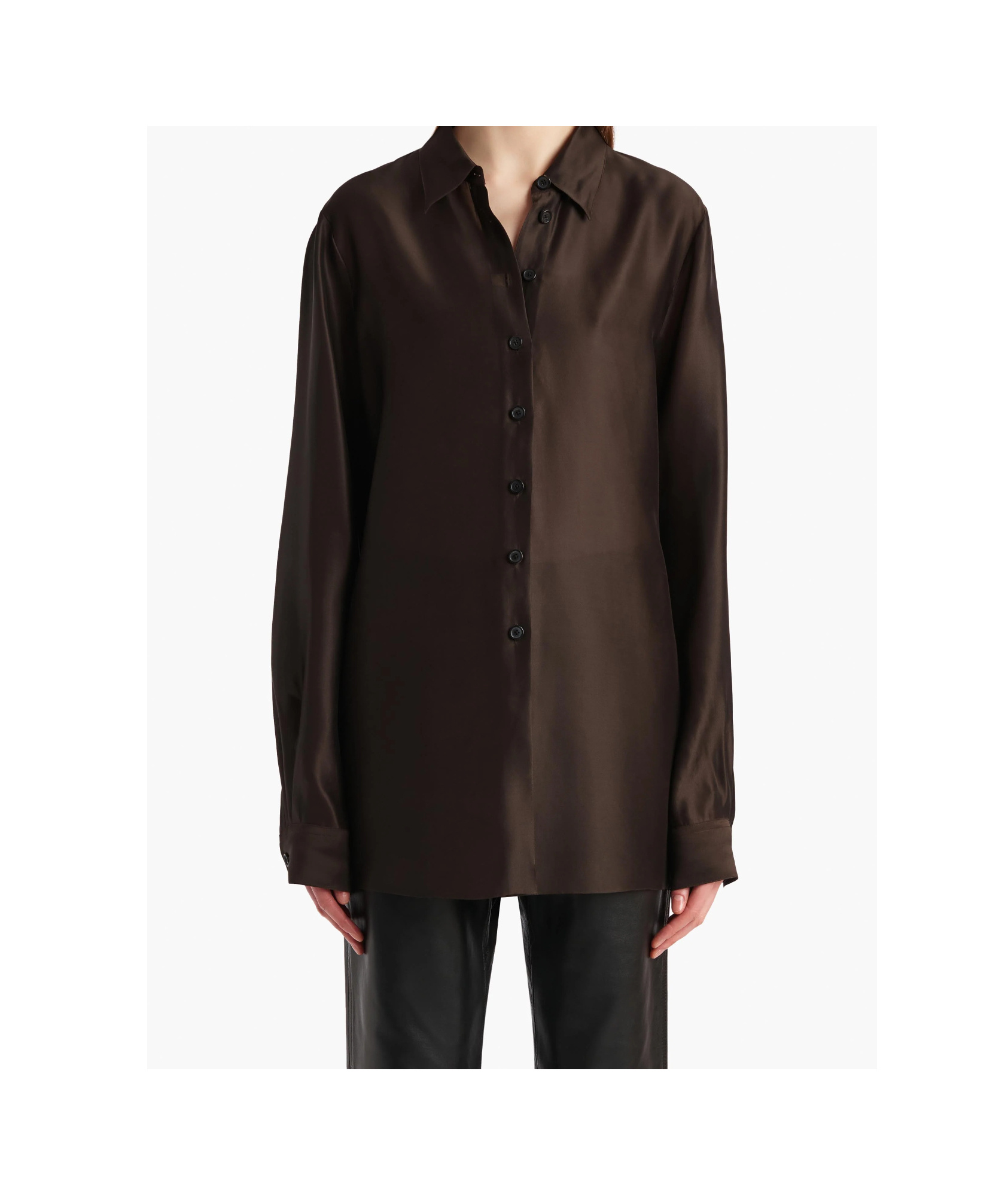 Khaite Auryn Button-down Twill Top In Brown