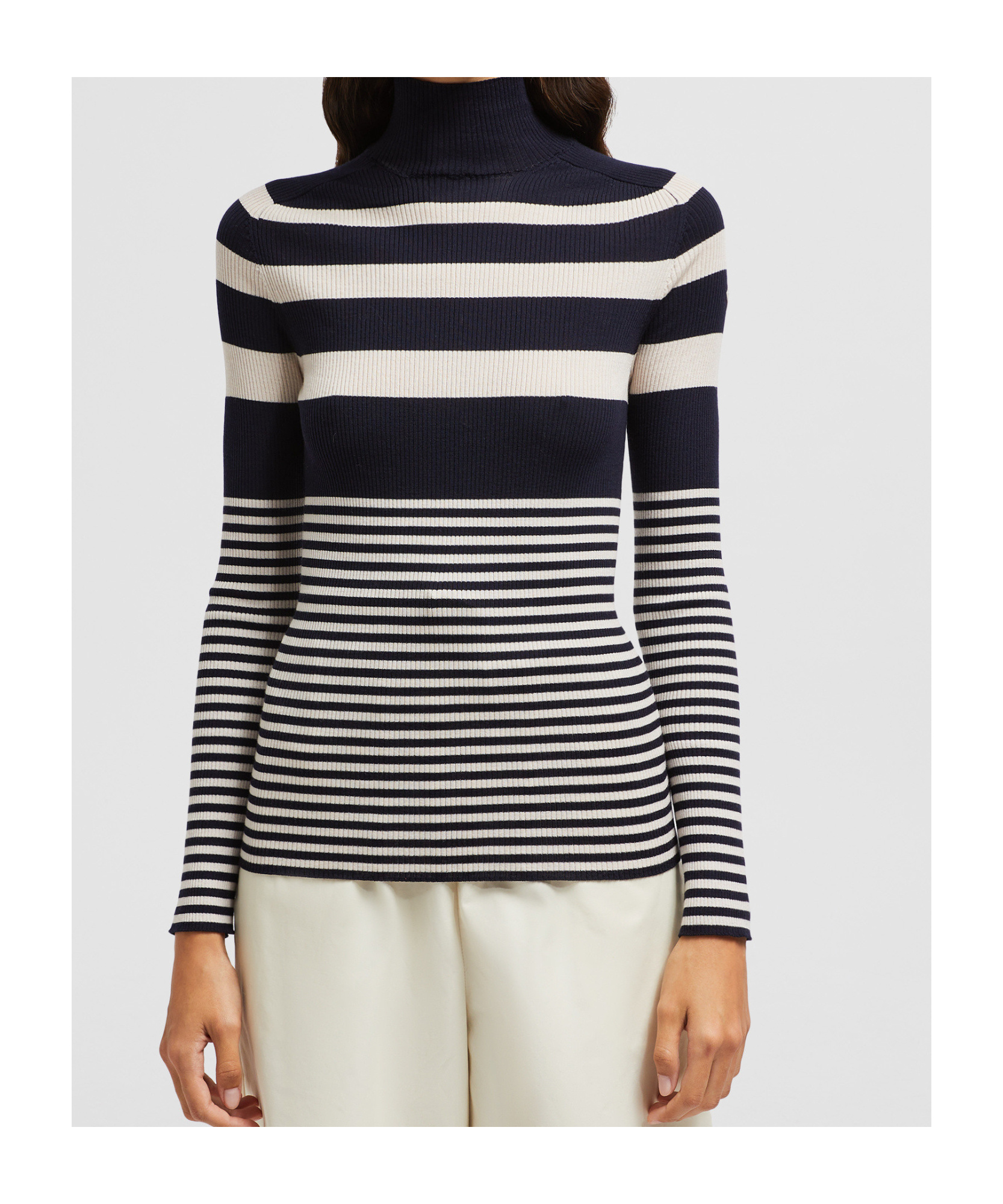 Moncler White & Blue Striped Wool Turtleneck In Black