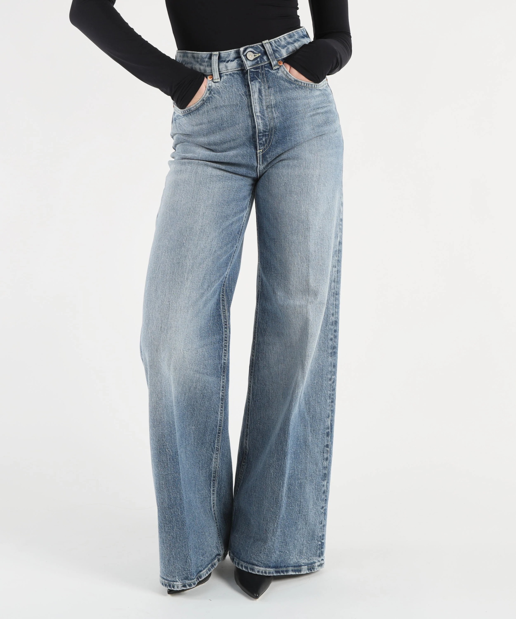 Dondup Wide Leg Jeans In Blue