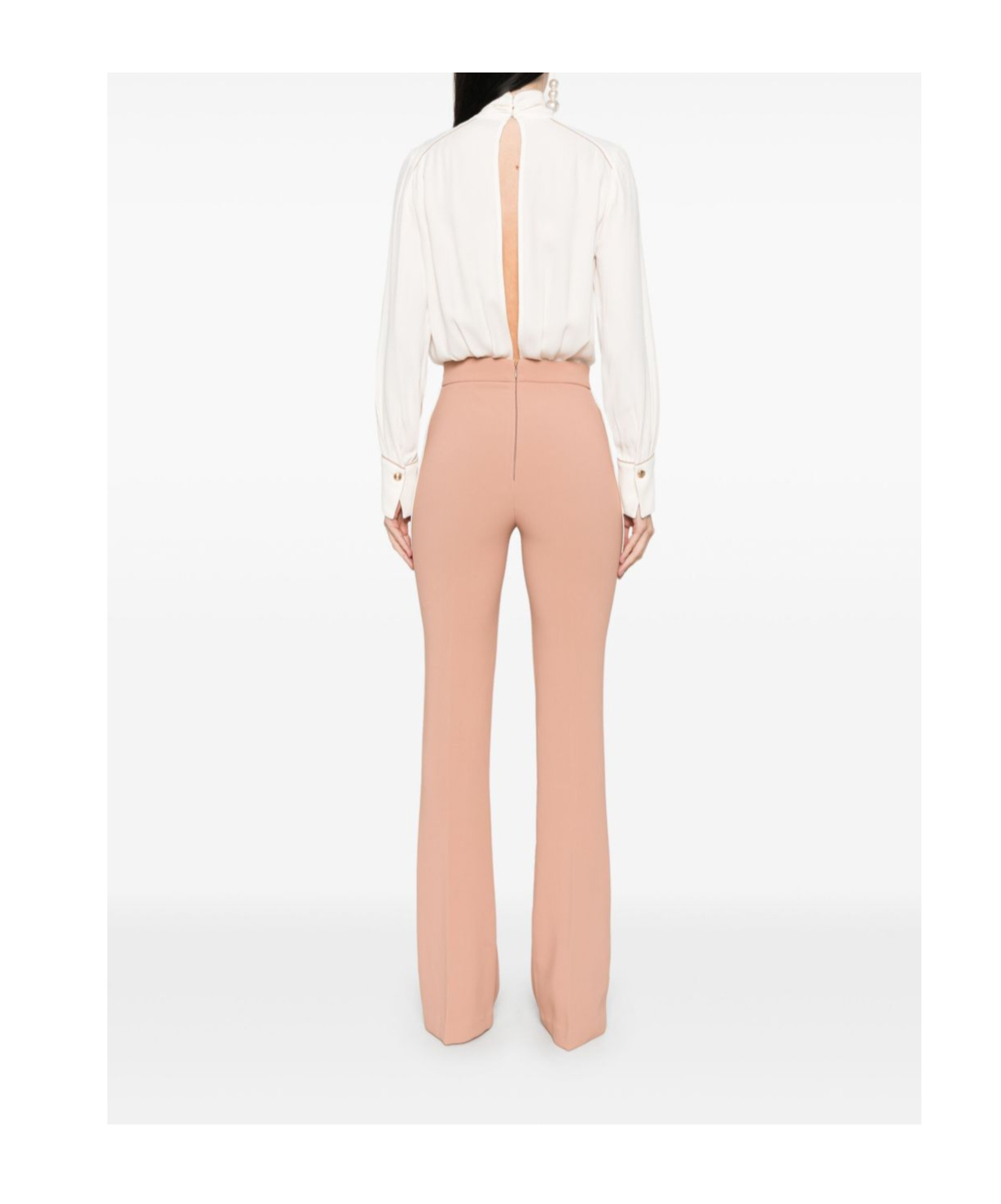 Elisabetta Franchi Beige And White Jumpsuit With Neck Detail In Brown