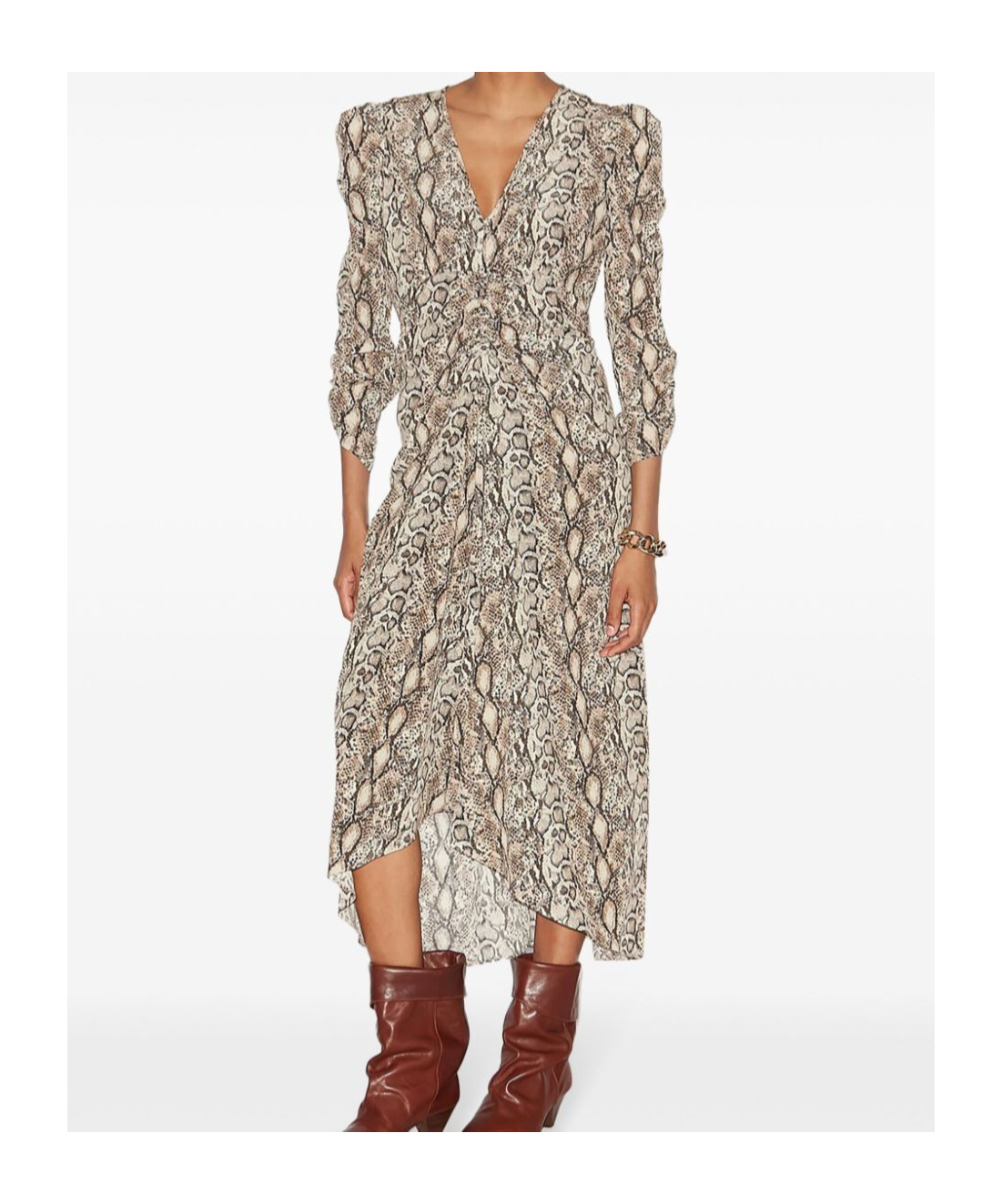 Isabel Marant Albini Python Print Silk Midi Dress In Nude