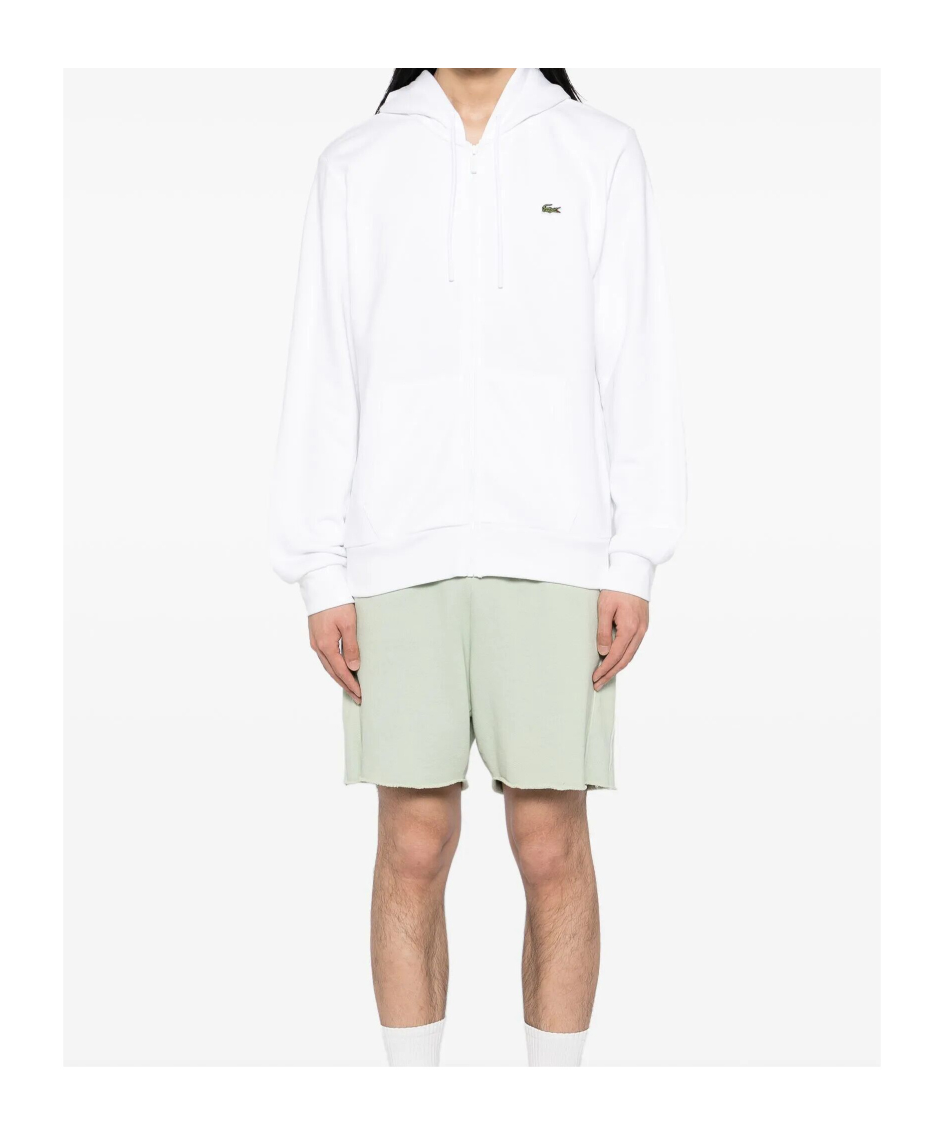 Lacoste Logo-patch Zipped Sweatshirt In White