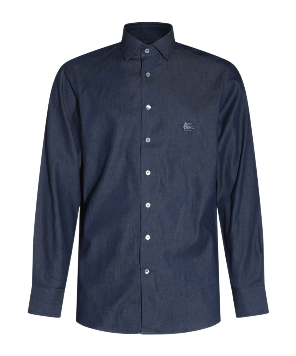 Etro Shirt Long Sleeves Pointed Collar Regular Fit In Blue