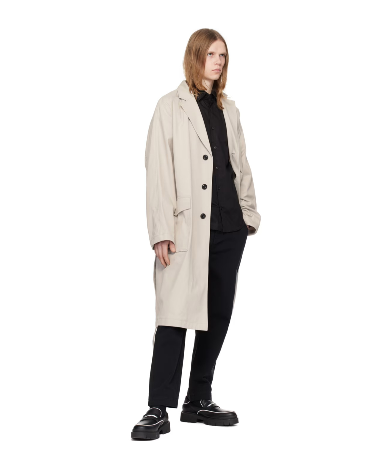 Shop Hugo Boss Lapel Long-sleeved Trench Coat In White