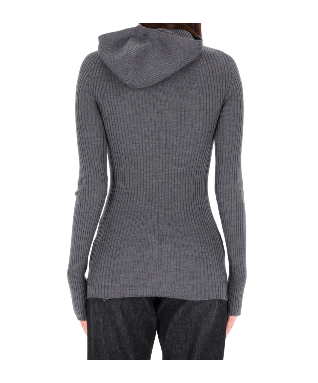 Jean Paul Gaultier Fitted Ribbed Merino Wool Sweater In Gray
